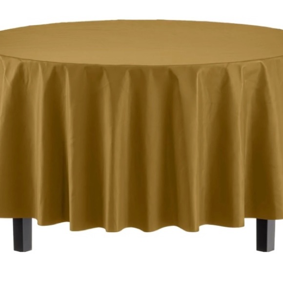 Ten Gold Round Plastic 84" Table Covers 10 ct. New unopened Exquisite Brand - Picture 2 of 5